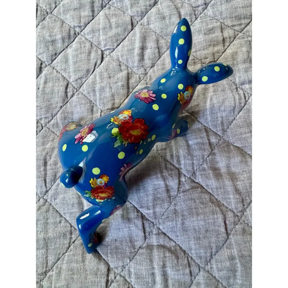 MacKenzie-Childs Lapis Flower Funny Bunny Pot Climber Blue